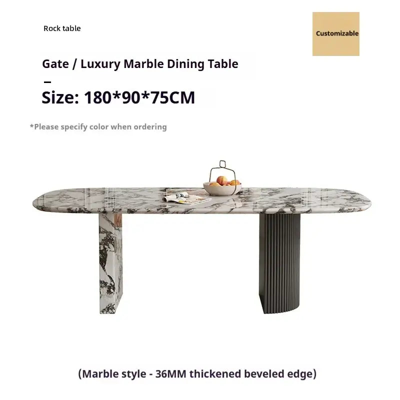 Marble dining table with customizable color option on a white background