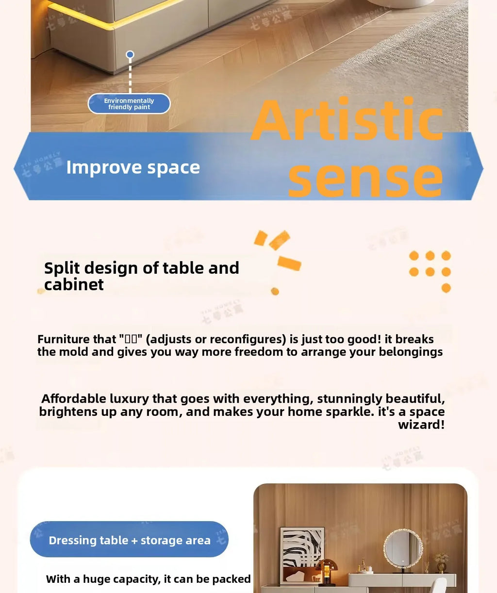 Nordic Solid Wood Dressers Bedroom Modern Dressing Table Drawer Integrated Home Small Apartment Makeup Table with LED Mirror - view 9