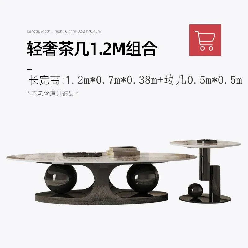 Tea table set with dimensions displayed on a white background