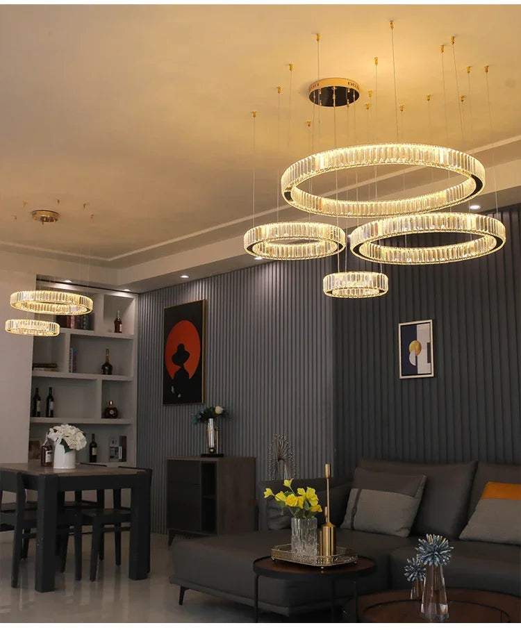 Modern Luxury Ring Crystal Led Ceiling Chandelier Living Dining Room Bedroom Lustre Decor Pendant Lights Hanging Lamp Fixture
