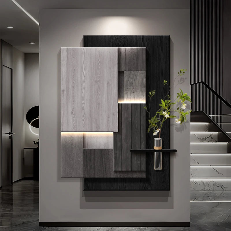 Luxurious and sophisticated entrance LED wall light with lights installed at the entrance, facing the door and hanging a picture - view 3