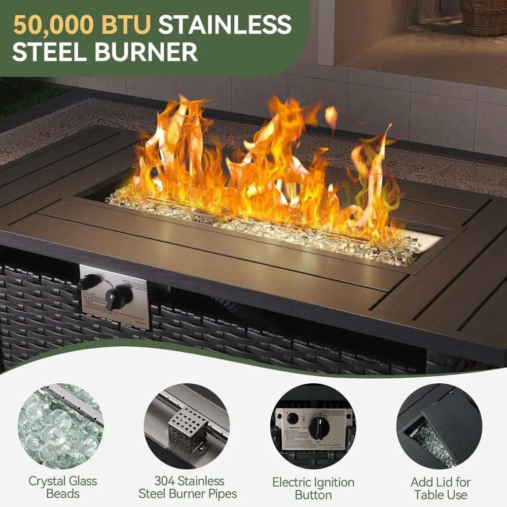 7-Piece Outdoor Patio Furniture Set with 44" Fire Pit Table | 4" Cushions | Modular | Grey Black