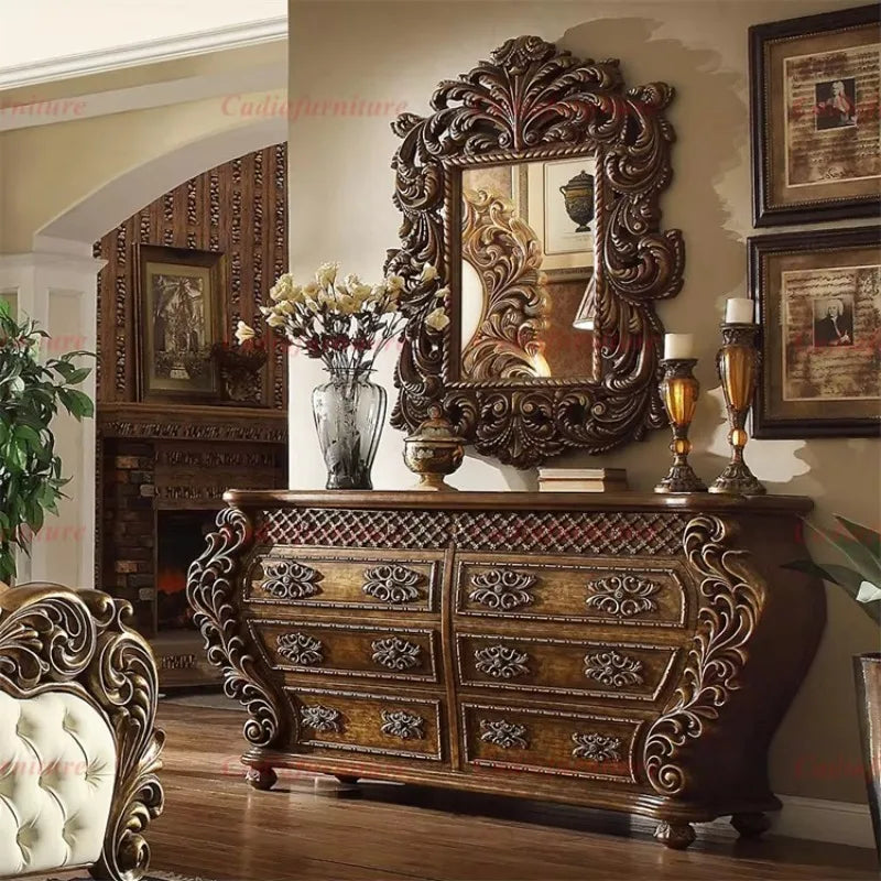 Hand-Carved American Bedroom Furniture Set | King Bed, Leather & Solid Wood