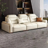 Italian leather sectional sofa with USB and Bluetooth in a modern living room setting.