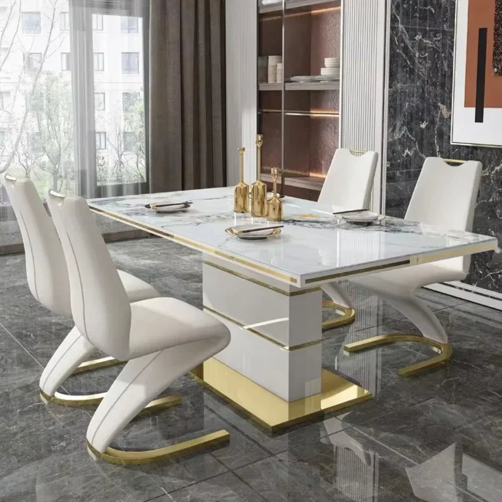 Marble Square Dining Table Set 4 Chairs and  6 Chairs,modern Luxury Gold with 6 Seater Restaurant Dining Room Furniture - view 5