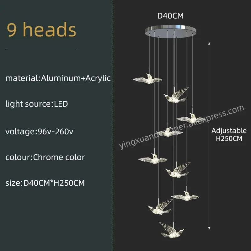 Chandelier with 9 heads featuring specifications on a dark background