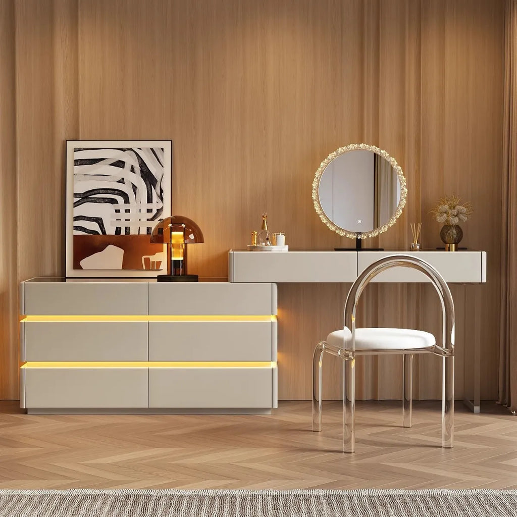 Nordic Solid Wood Dressers Bedroom Modern Dressing Table Drawer Integrated Home Small Apartment Makeup Table with LED Mirror - view 2