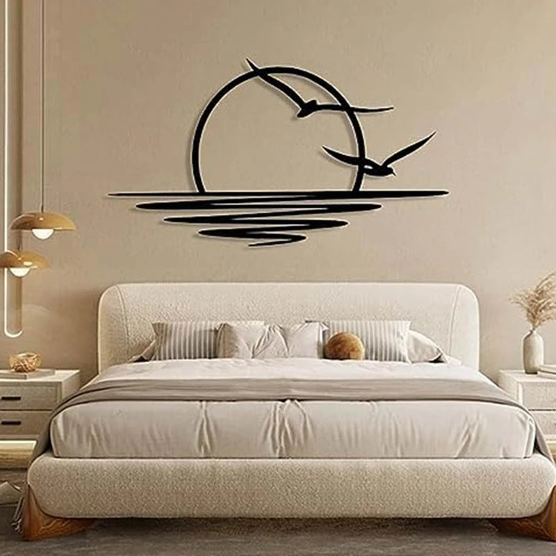 Sunrise Metal Wall Art, Sun & Seagulls