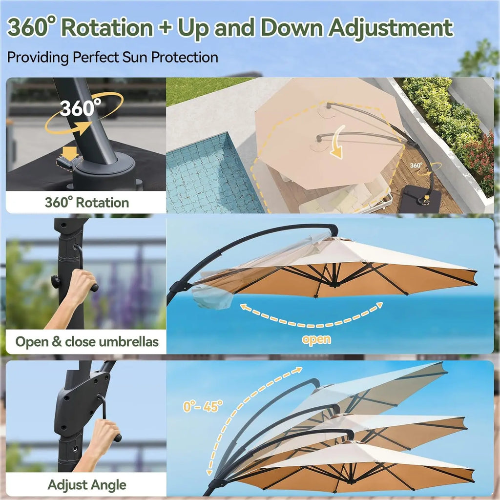 11 FT Cantilever Umbrella with Base Included, Patio Large Aluminum Offset Umbrella Windproof with 360°Rotation,, Customized - view 8