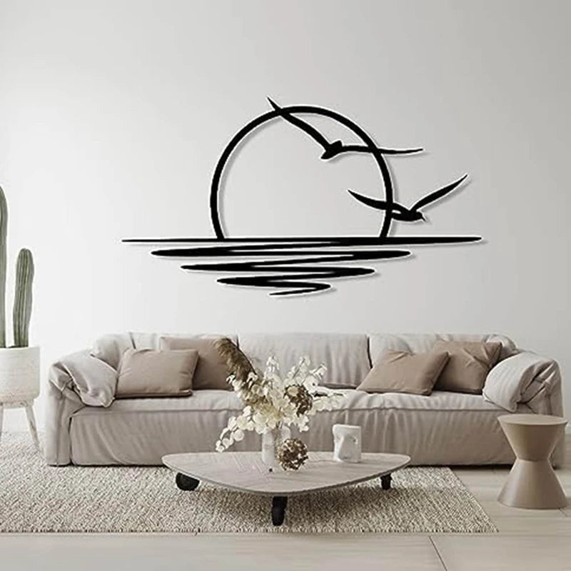 Sunrise Metal Wall Art, Sun & Seagulls