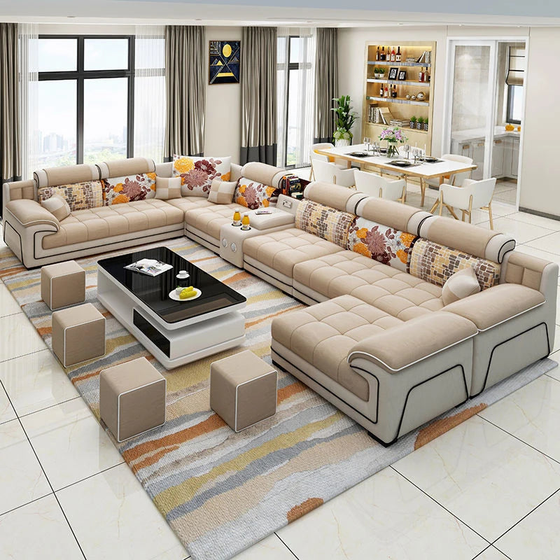 Modern Living Room Lounge 7 Seats U-Shaped Sofa Set Furniture L-Shaped Combination Sofa Luxury Microfiber Fabric Modular Sofa - view 2