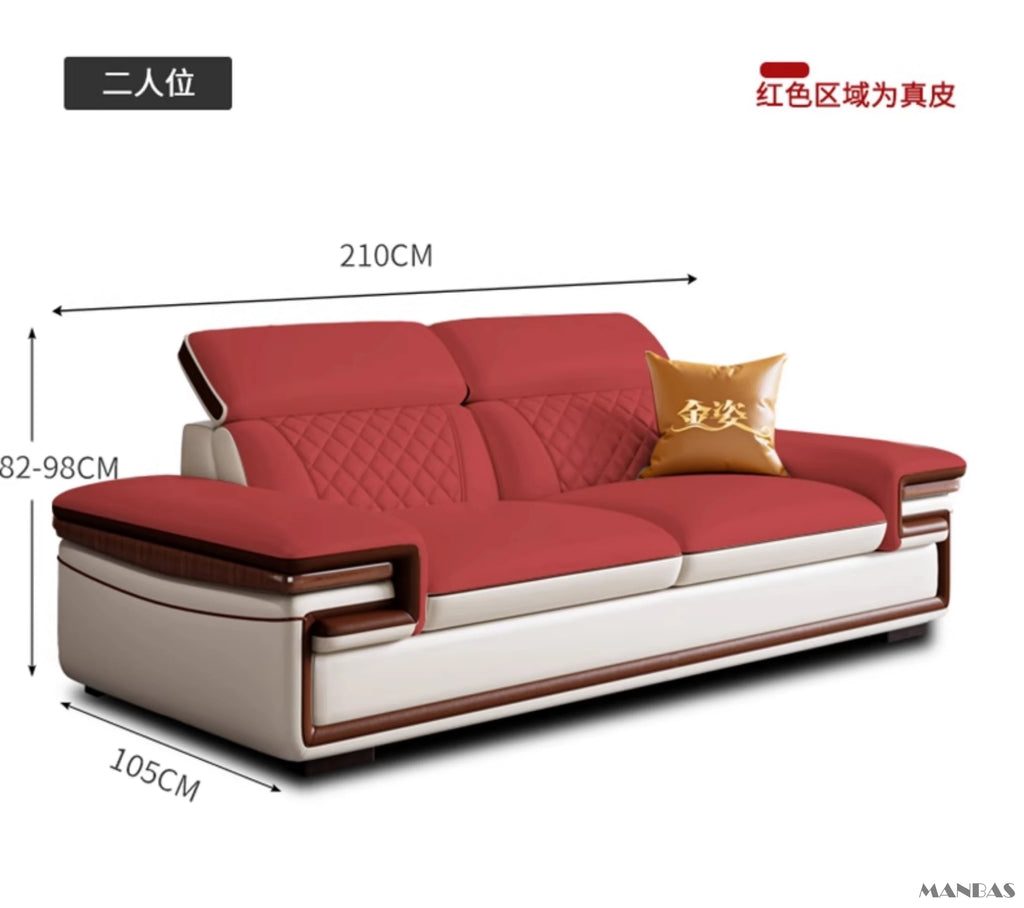 Premium Italian Genuine Leather Sofa Set, Adjustable Headrests, Bluetooth Speaker, Wireless Charger