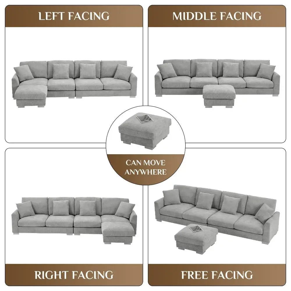 Oversized L Shaped Sectional Sofa Couch,5 Seat with Convertible Ottoman