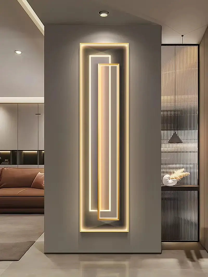 Modern LED mural light for modern decor illuminating a sleek vertical design on a stylish wall.