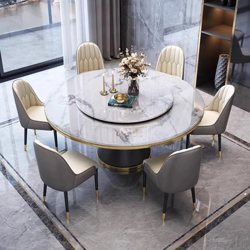 Modern Marble Dining Set with a round table and stylish chairs in an elegant dining room