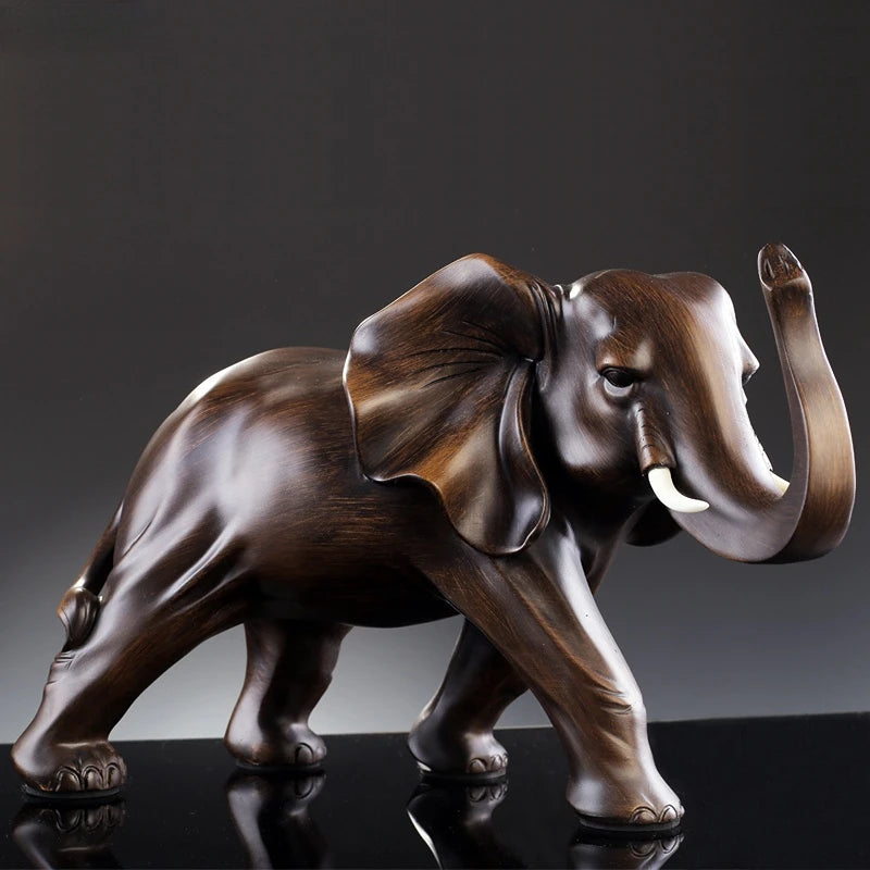 Simulated Animal Sculpture Imitation Wood Elephant Statue Resin Crafts Desk Decoration Ornaments Furnishings