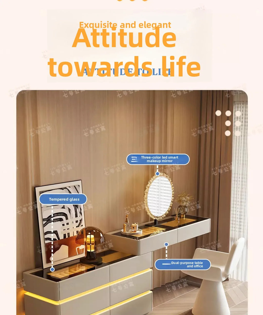 Nordic Solid Wood Dressers Bedroom Modern Dressing Table Drawer Integrated Home Small Apartment Makeup Table with LED Mirror - view 8