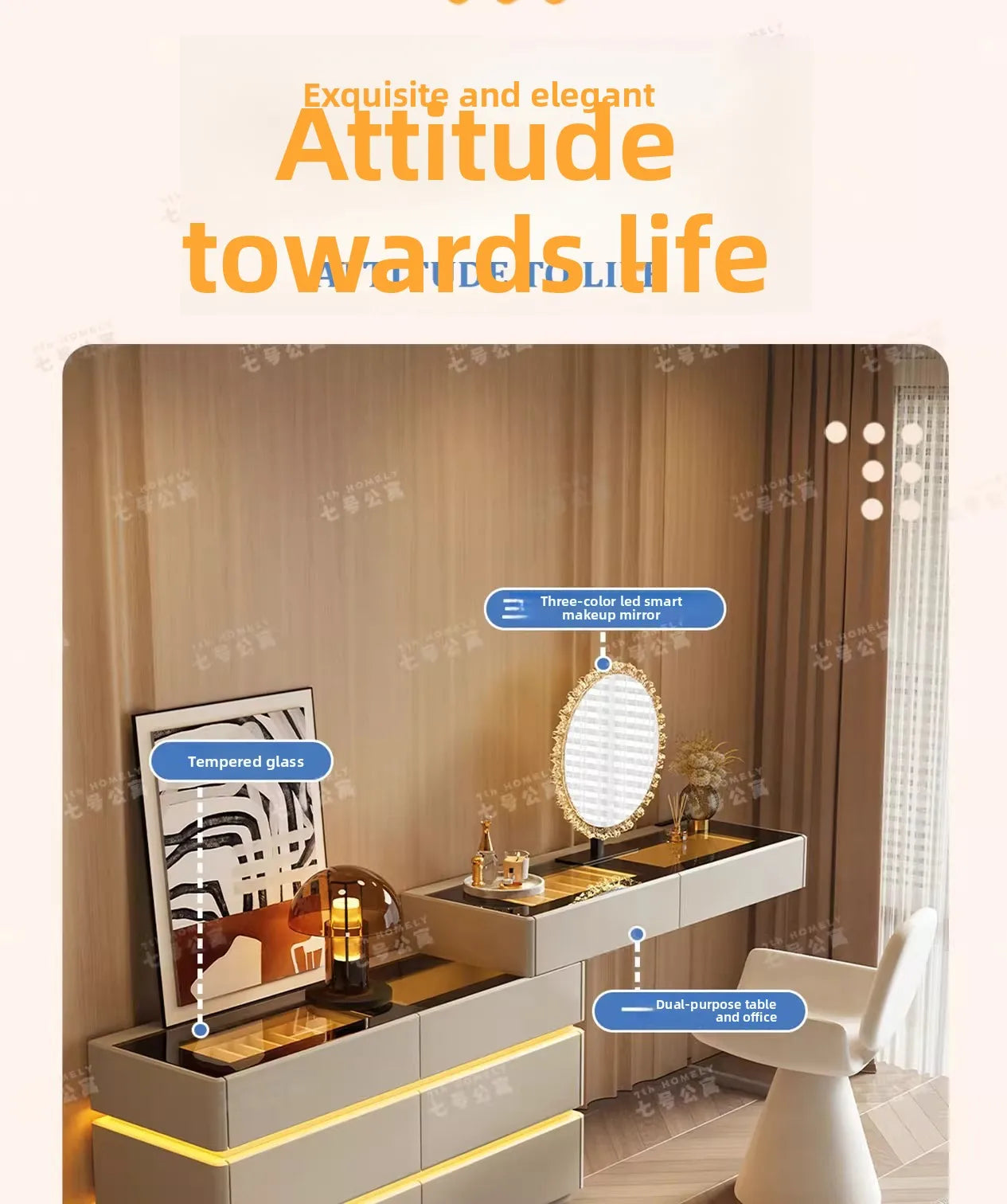 Nordic Solid Wood Dressers Bedroom Modern Dressing Table Drawer Integrated Home Small Apartment Makeup Table with LED Mirror - view 8