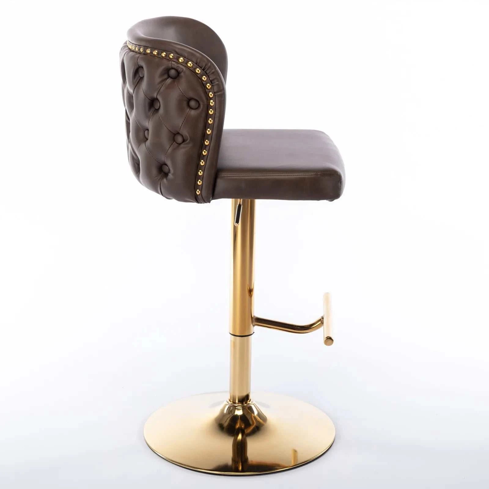 Brown bar stool with gold base on a white background