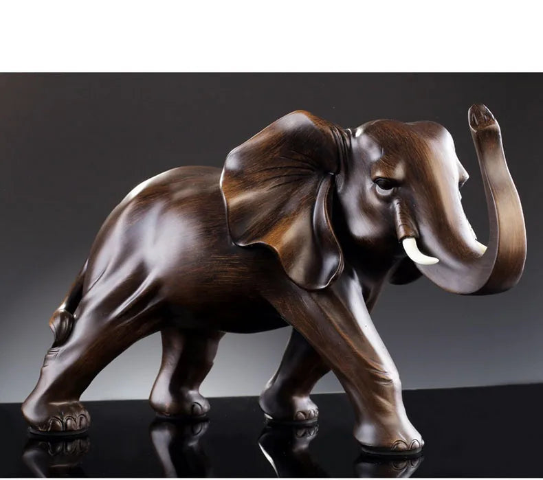 Simulated Animal Sculpture Imitation Wood Elephant Statue Resin Crafts Desk Decoration Ornaments Furnishings