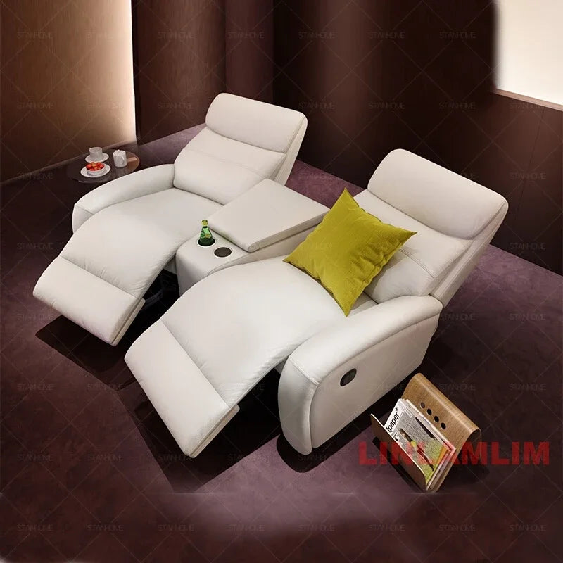 Modern Luxury Home Theater Recliner Sofa, Genuine Leather 3+2 Seating