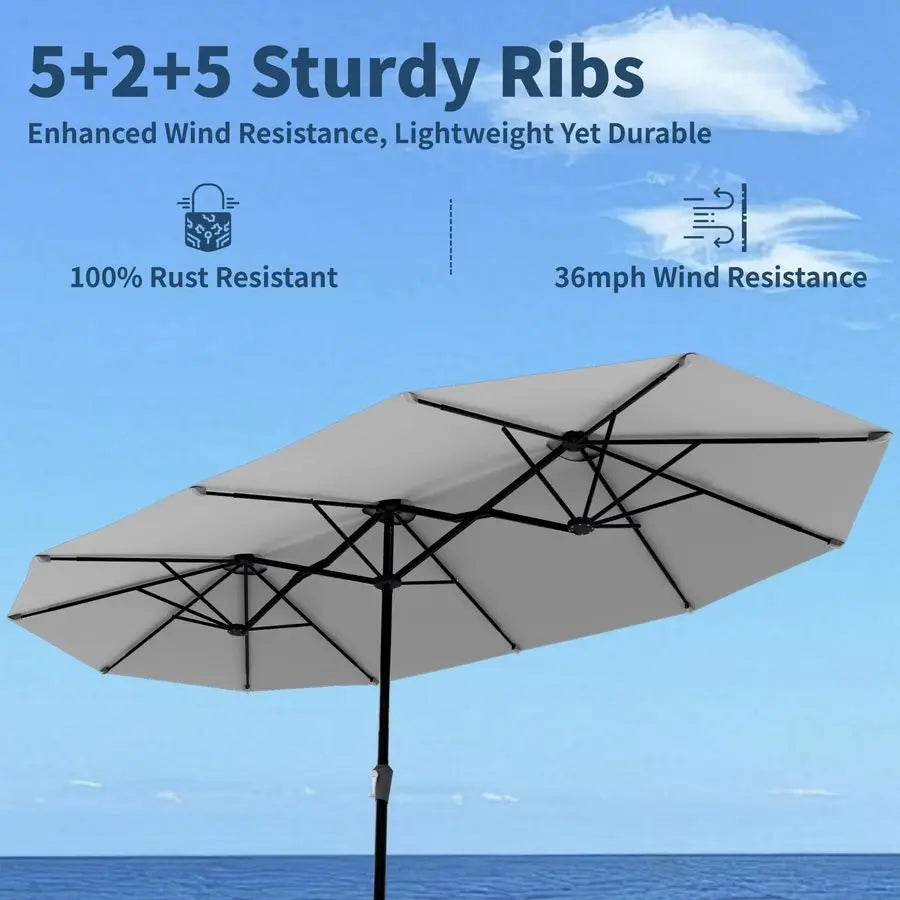 Double Sided Patio Umbrella with Base Included Large Outdoor Market Umbrella with Crank Handle, UV Resistant Canopy, Sturdy Fram - view 2