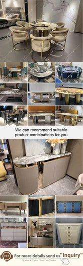 High End Modern Luxury Dining Table Marble Top Golden Stainless Steel Dinning Table Set for Kitchen Hotel Villa