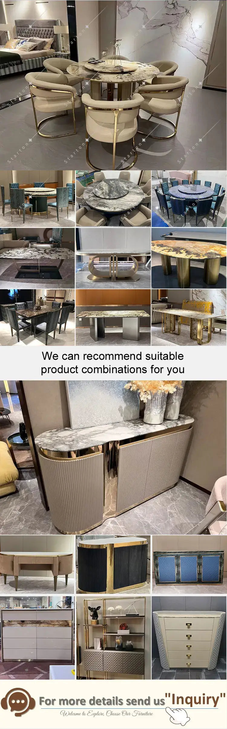 High End Modern Luxury Dining Table Marble Top Golden Stainless Steel Dinning Table Set for Kitchen Hotel Villa
