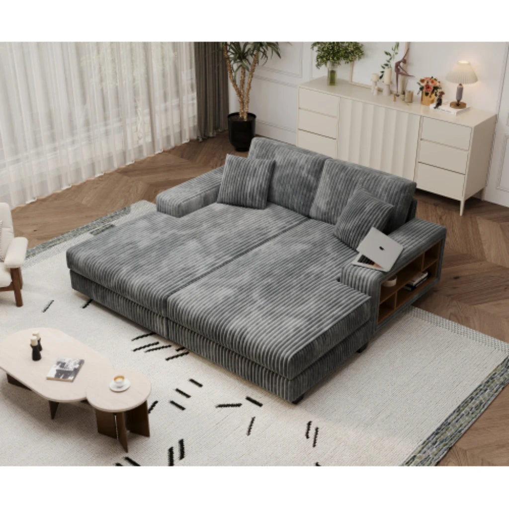 Modern convertible U-shaped combination sofa corduroy 4-seat large-sized living room double leisure chair set