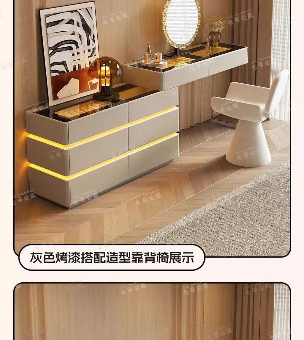 Nordic Solid Wood Dressers Bedroom Modern Dressing Table Drawer Integrated Home Small Apartment Makeup Table with LED Mirror - view 45