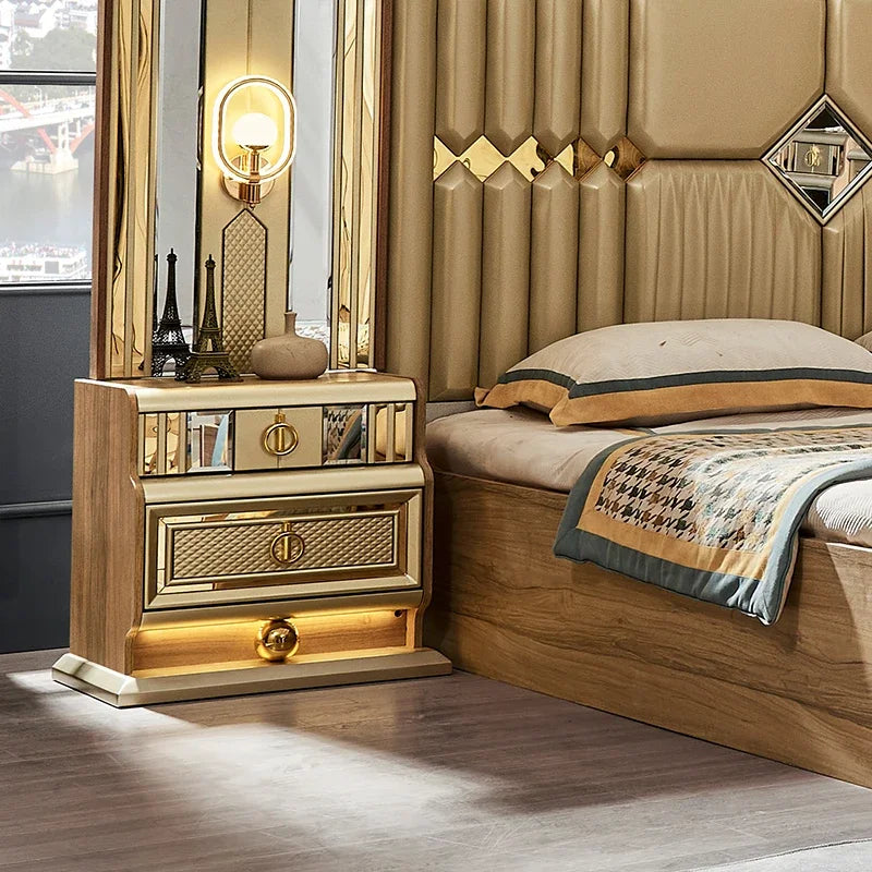 A Luxury Gold Royal Wood King Size Bed Set Villa Master Room Modern Wooden Full Queen Mdf Home Furniture Bedroom Sets - view 5