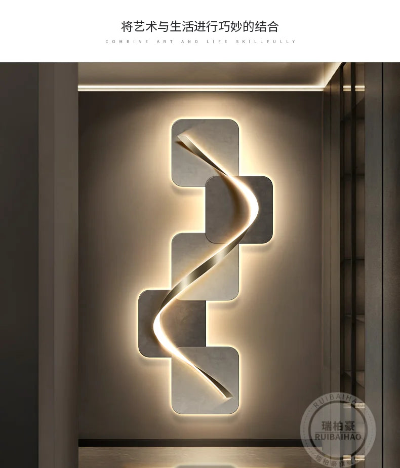 Light luxury entrance hall decoration painting, LED lights, Italian minimalist living room, high-end mural in the corridor - view 17