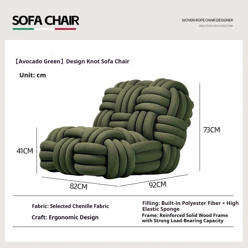 Any Size Custom Nordic Knit Lounge Chair Handwoven Chenille Fabric High Resilience Foam Comfortable Minimalist Living Room Leisu - view 28