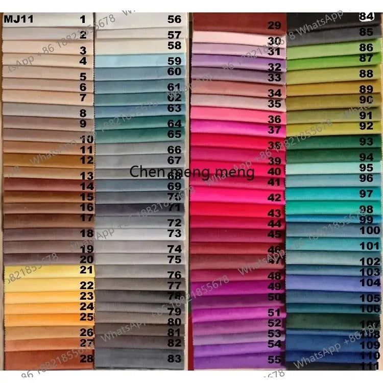 Color swatch chart displaying a variety of fabric options for modern upholstered king size bed.