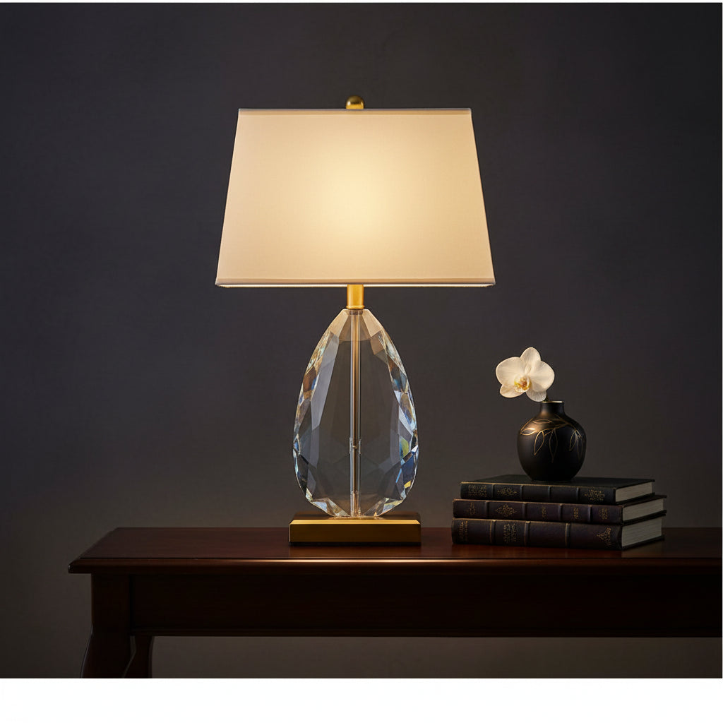 Nordic Led Crystal Lamp Home Decor Desk Lamp Living Room Stand Light Fixtures Modern Fabric Lampshade