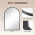 Architectural mirror with dimensions and thickness details on a beige background