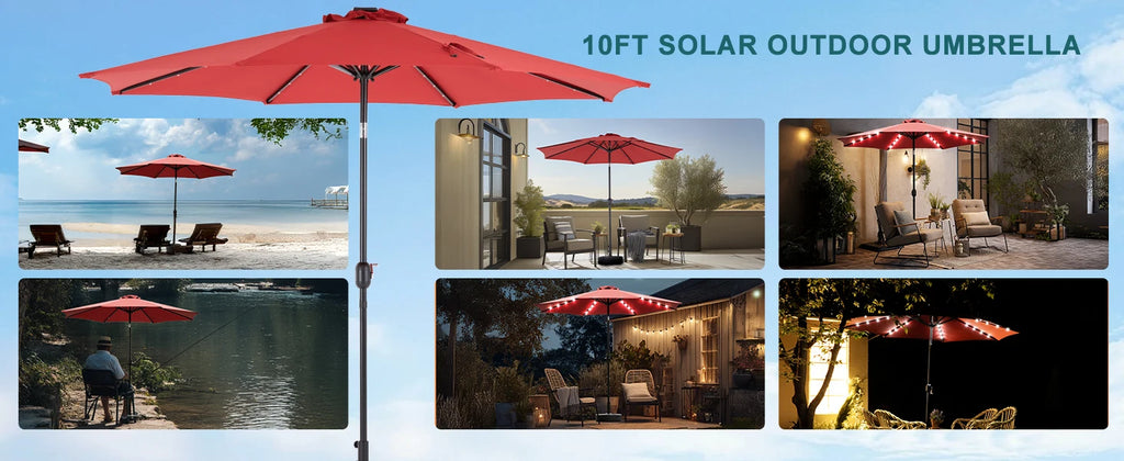 JHK 10FT Solar Patio Umbrella with 32 LED Lights UV-Resistant Outdoor Table Umbrella with Tilt and Crank for Backyard Garden - view 8