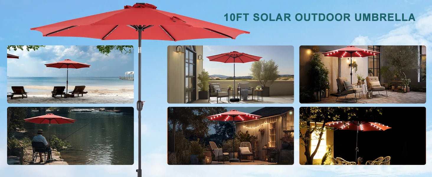 JHK 10FT Solar Patio Umbrella with 32 LED Lights UV-Resistant Outdoor Table Umbrella with Tilt and Crank for Backyard Garden - view 8