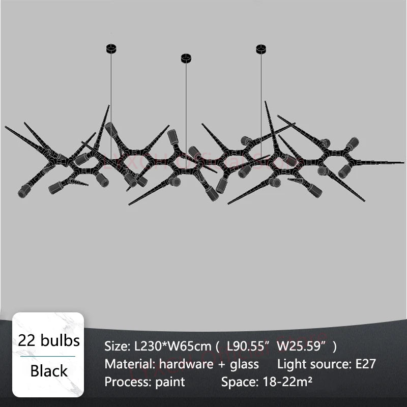 Modern chandelier with black design on a gray background