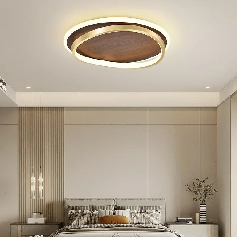 DAMIASMIL LED Modern Ceiling Lamp Creative Round Walnut Wood Color Ceiling Light for Bedroom Study Restaurant Lighting Lustre - view 6