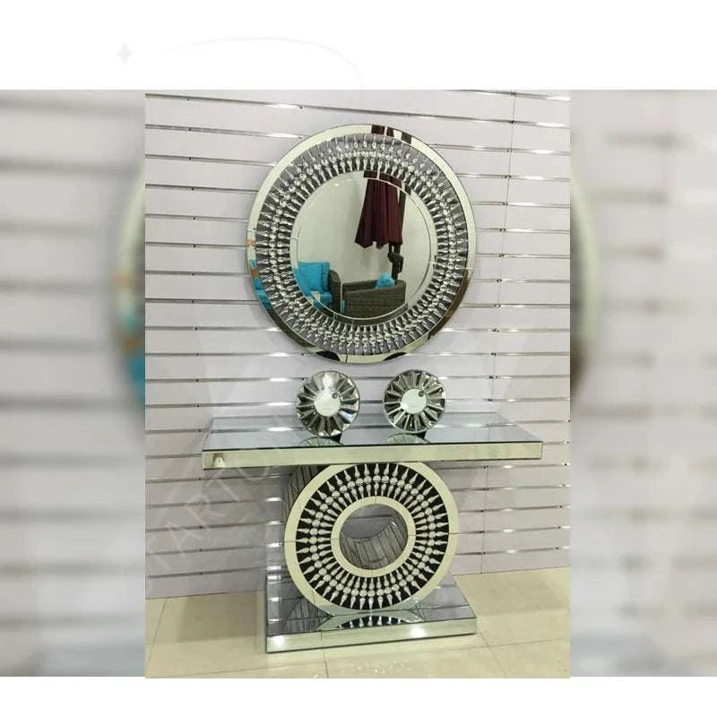 Decorative mirror with a reflective surface on a white background