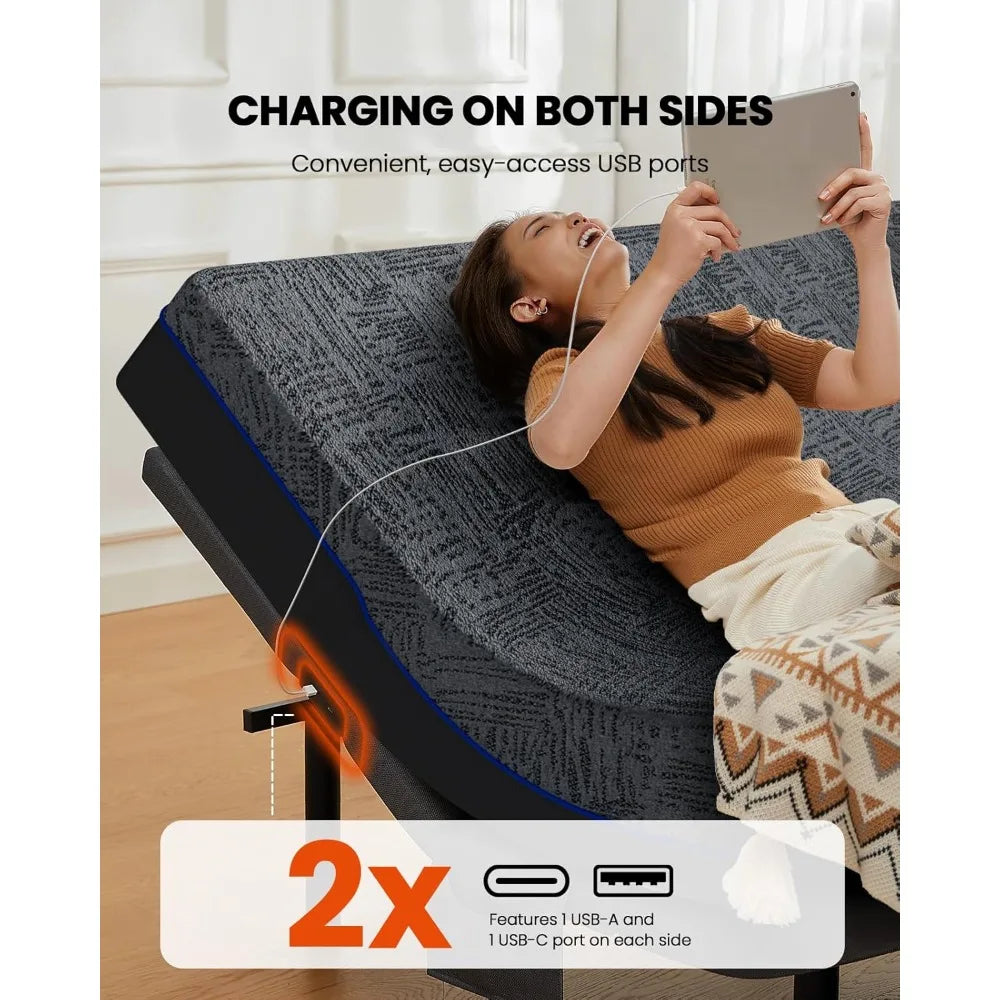 Adjustable Bed Frame with Split King Cooling Gel Memory Foam Mattress 14 Inch Medium Firm Massage Wireless Remote USB Ports