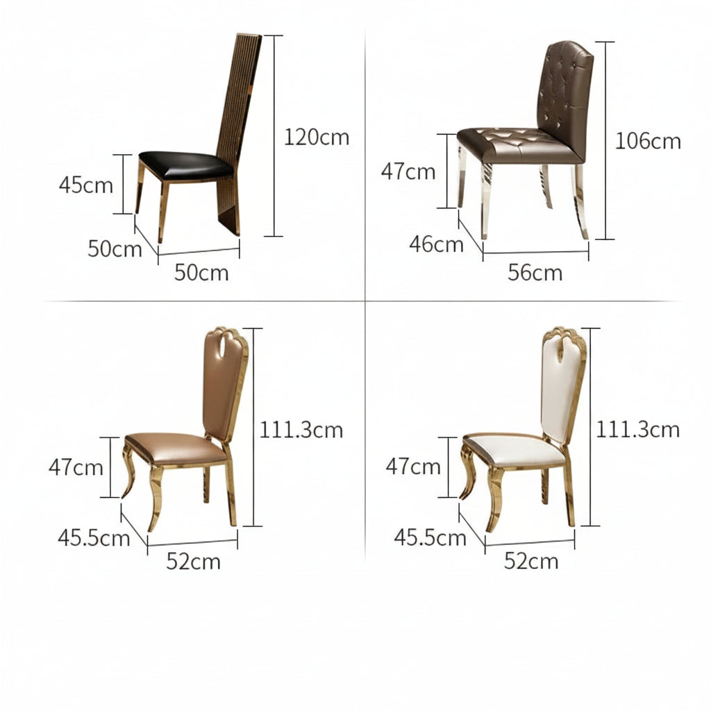 Linlamlim Luxury Marble Dining Table Set with Gold Stainless Steel Frame, Dining Room Table with Sea Shell and High-Back Chairs - view 8