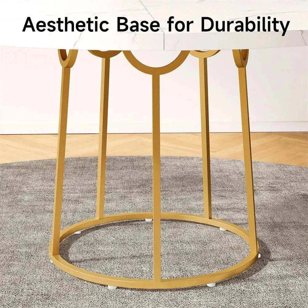 Aesthetic golden base of the round dining table for 4, showcasing durability and modern design.