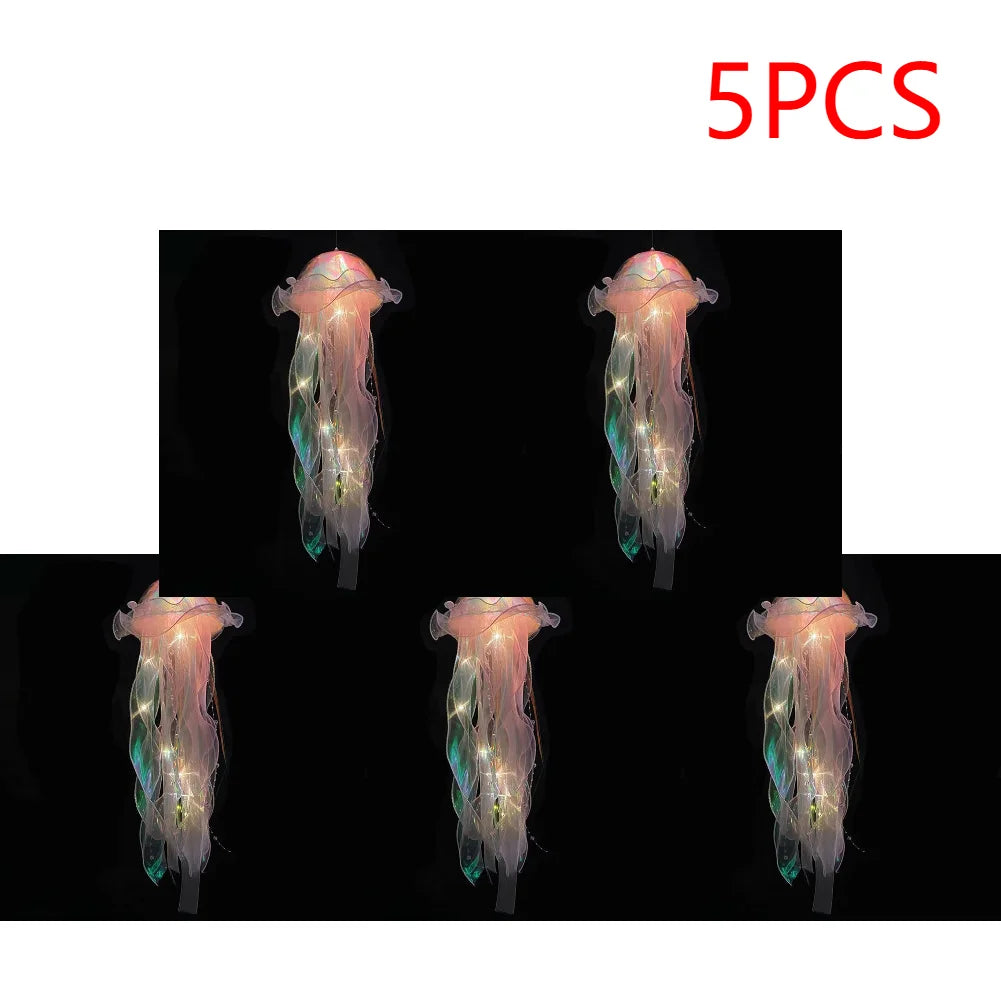 5PCS Jellyfish Bedroom Night Light Lamp with Ribbon & Bead for Girl Room Decor