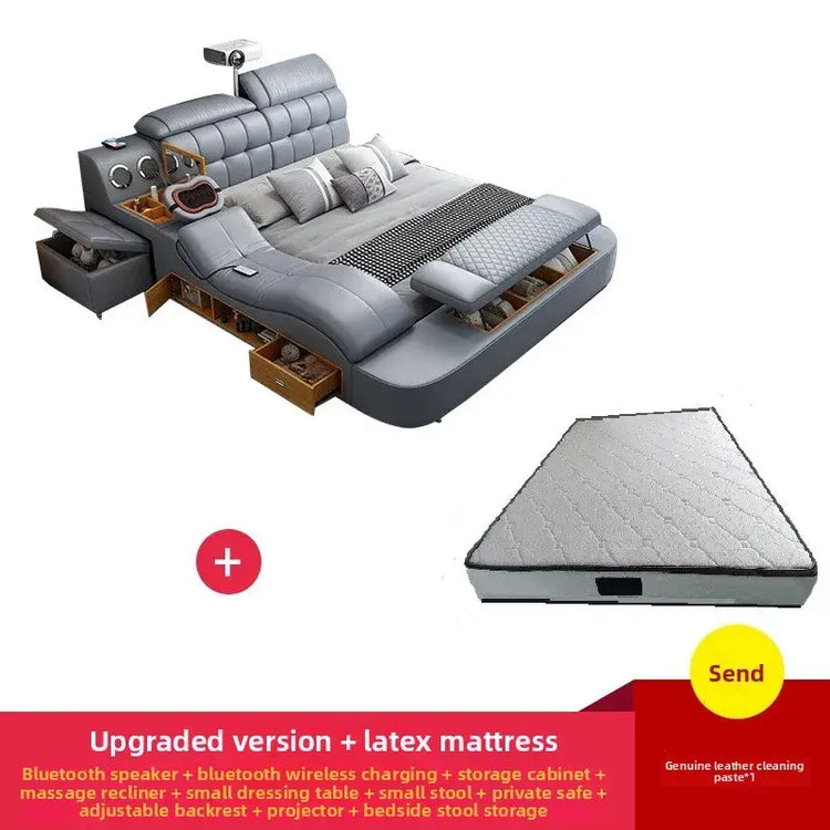 Smart Massage Storage Bed Multifunction Leather Bed Frame King Size Smart Bed With Projector Bluetooth Modern Bedroom Furniture