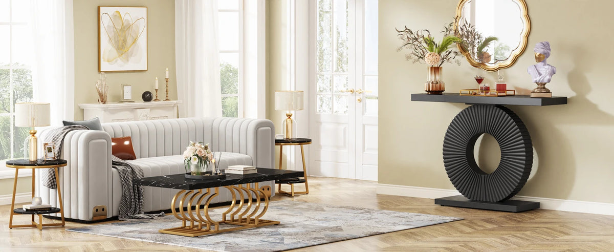 LITTLE TREE Modern Console Table with Geometric Base, 40 inch Wood Entryway Table,Accent Table for Living Room, Entryway - view 9