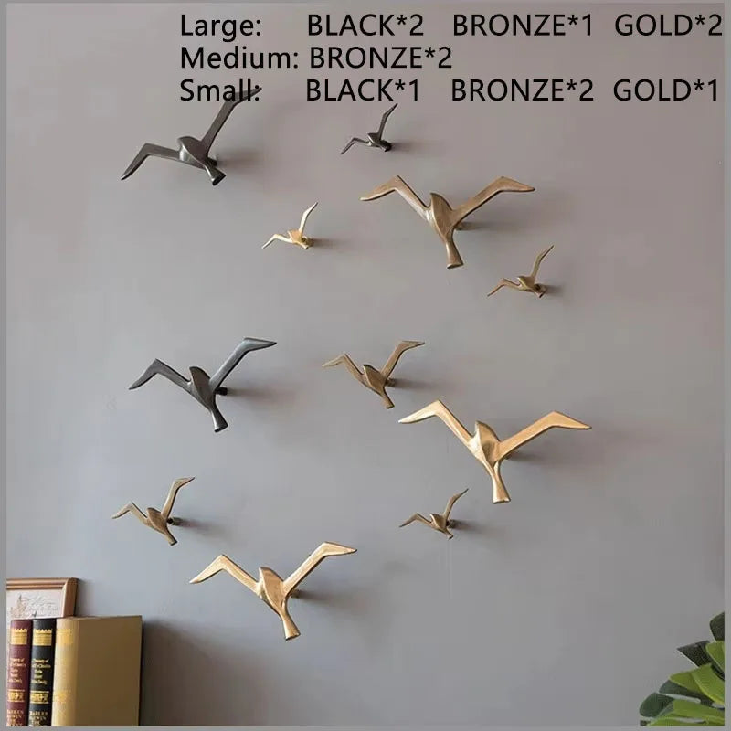 Luxury Pure Copper Seagull Statue Wall Hanging Metal Bird Sculpture Ornament Retro Office Cafe Wall Decoration Home Decor Gift