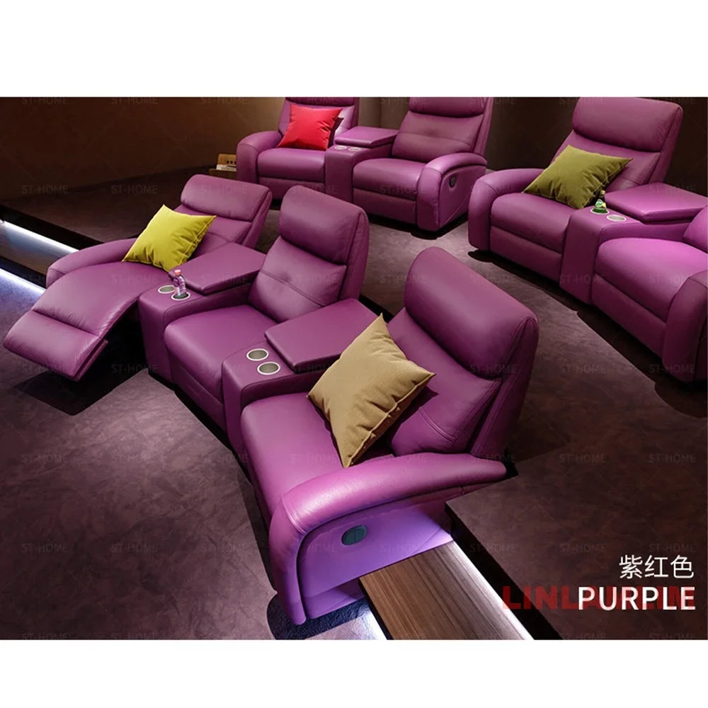 Modern Luxury Home Theater Recliner Sofa, Genuine Leather 3+2 Seating