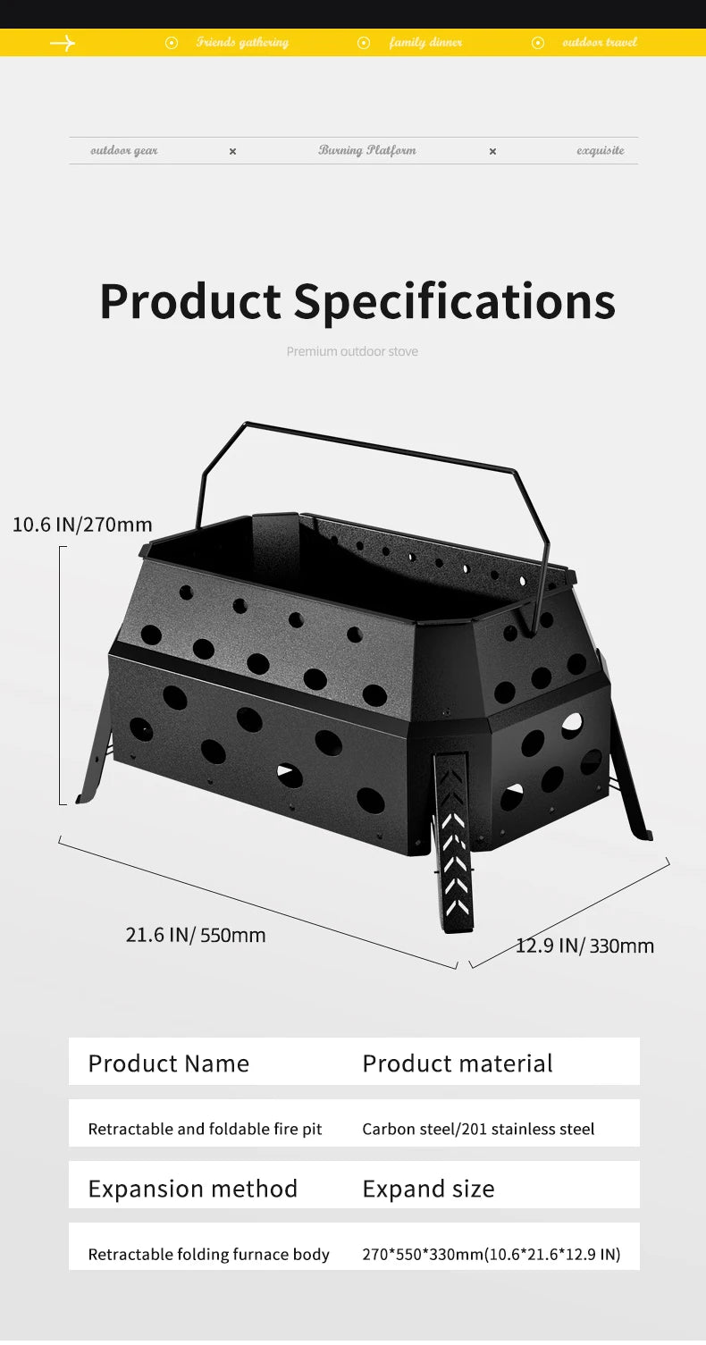 Portable Folding Campfire Grill Outdoor Wood Burning Stove for Camping And Hiking Lightweight Charcoal Fire Pit - view 17